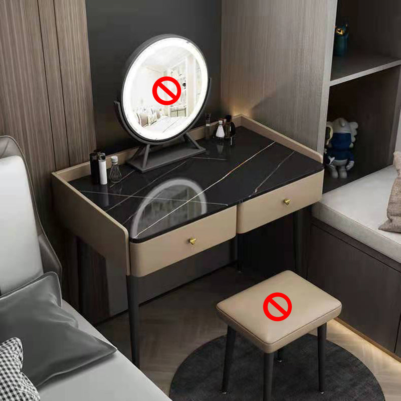 Vanity Stone Makeup Dressing Table Stool Set with 2 Drawers - 31.1" H Makeup Vanity Khaki Clearhalo 'Bedroom Furniture' 'furn' 'furn_makeup_vanities' 'Furniture' 'Makeup Vanities' 'makeup_vanities' 5995946