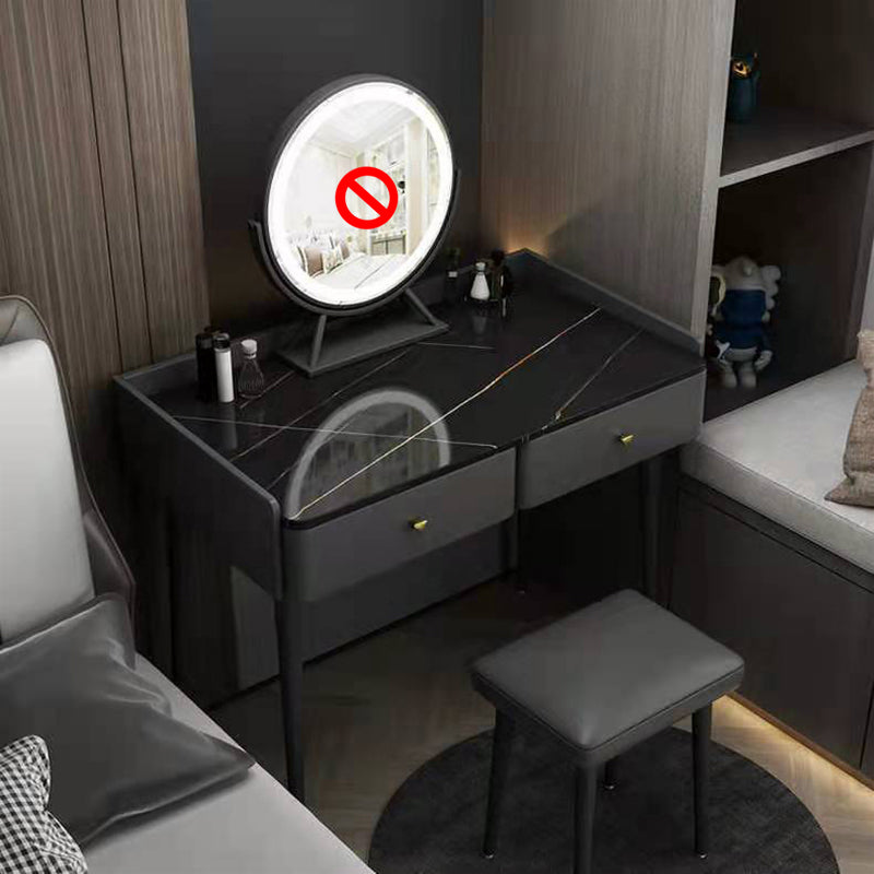 Vanity Stone Makeup Dressing Table Stool Set with 2 Drawers - 31.1" H Makeup Vanity & Stools Dark Gray Clearhalo 'Bedroom Furniture' 'furn' 'furn_makeup_vanities' 'Furniture' 'Makeup Vanities' 'makeup_vanities' 5995948