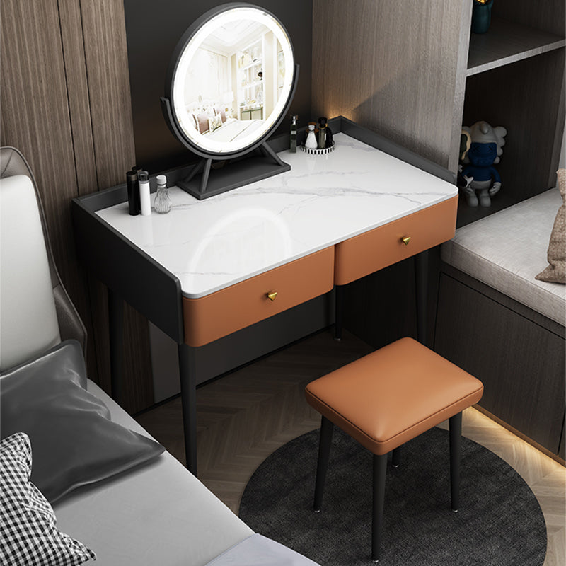 Vanity Stone Makeup Dressing Table Stool Set with 2 Drawers - 31.1" H Clearhalo 'Bedroom Furniture' 'furn' 'furn_makeup_vanities' 'Furniture' 'Makeup Vanities' 'makeup_vanities' 5995953