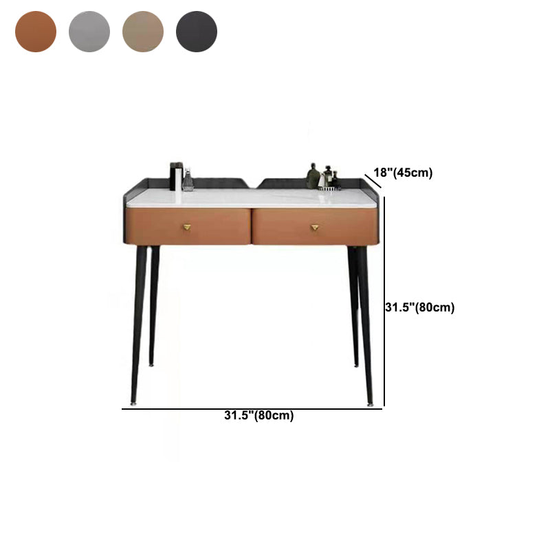 Vanity Stone Makeup Dressing Table Stool Set with 2 Drawers - 31.1" H Clearhalo 'Bedroom Furniture' 'furn' 'furn_makeup_vanities' 'Furniture' 'Makeup Vanities' 'makeup_vanities' 5995954