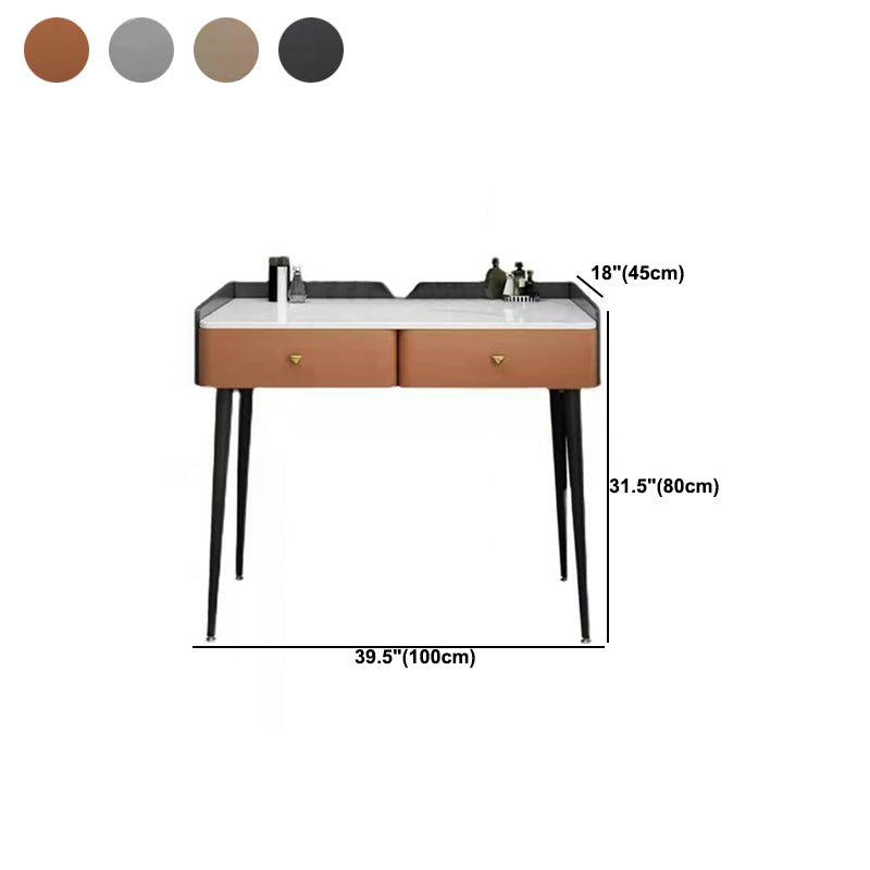 Vanity Stone Makeup Dressing Table Stool Set with 2 Drawers - 31.1" H Clearhalo 'Bedroom Furniture' 'furn' 'furn_makeup_vanities' 'Furniture' 'Makeup Vanities' 'makeup_vanities' 5995955