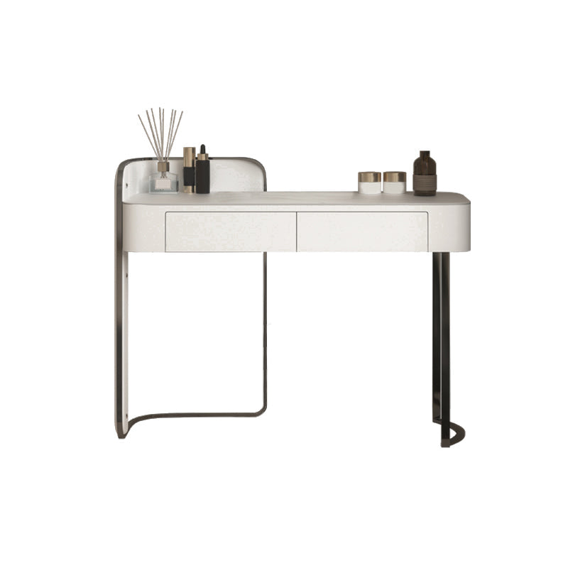 Modern Simple 2-Drawer Vanity Table Stone Top Dressing Table in White with Stool