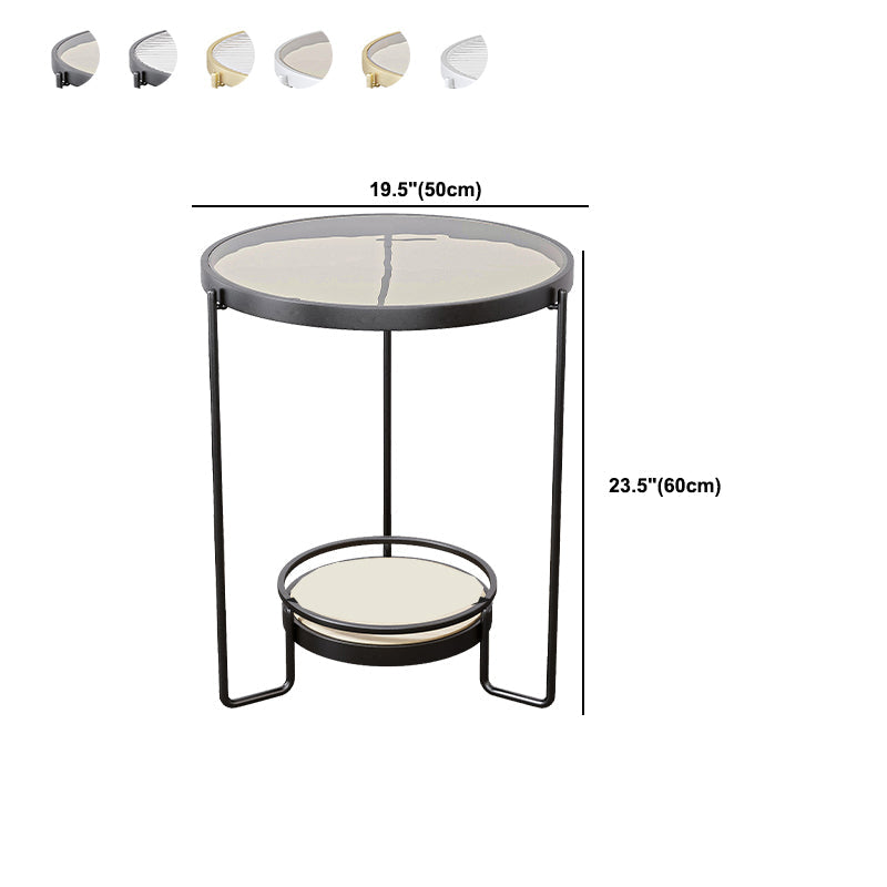 Modern 23.62" Tall Iron Frame End Table Round Glass Top Side Table with Shelf