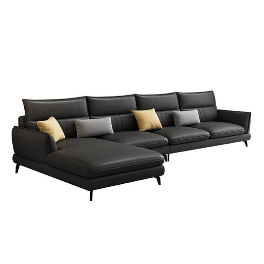 Contemporary Stationary Faux Leather Recessed Arm Sofa Chaise