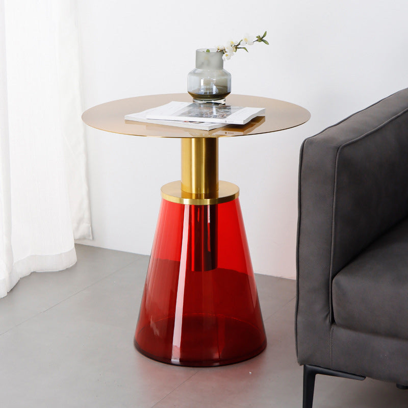 25.2" Tall Contemporary Style Side End Table Glass Pedestal Round Sofa Side Accent Table Red 1 Clearhalo 'Coffee & Accent Tables' 'End & Side Tables' 'end_side_tables' 'furn' 'furn_end_side_tables' 'Furniture' 'Living Room Furniture' 5996130