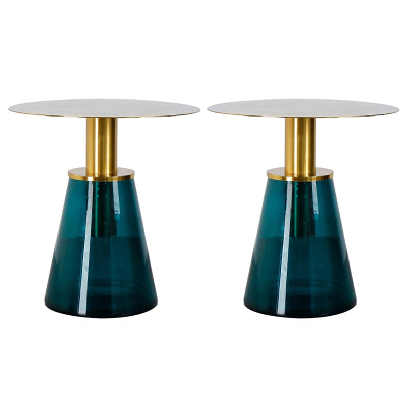 25.2" Tall Contemporary Style Side End Table Glass Pedestal Round Sofa Side Accent Table Gold-Blue 2 Clearhalo 'Coffee & Accent Tables' 'End & Side Tables' 'end_side_tables' 'furn' 'furn_end_side_tables' 'Furniture' 'Living Room Furniture' 5996134