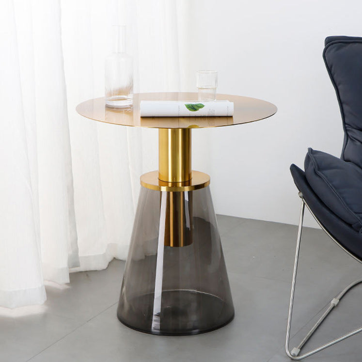 25.2" Tall Contemporary Style Side End Table Glass Pedestal Round Sofa Side Accent Table Gold-Black 1 Clearhalo 'Coffee & Accent Tables' 'End & Side Tables' 'end_side_tables' 'furn' 'furn_end_side_tables' 'Furniture' 'Living Room Furniture' 5996135