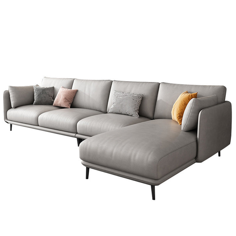 Nordic Square Arm Faux Leather Living Room Pillows Stationary Sofa Chaise