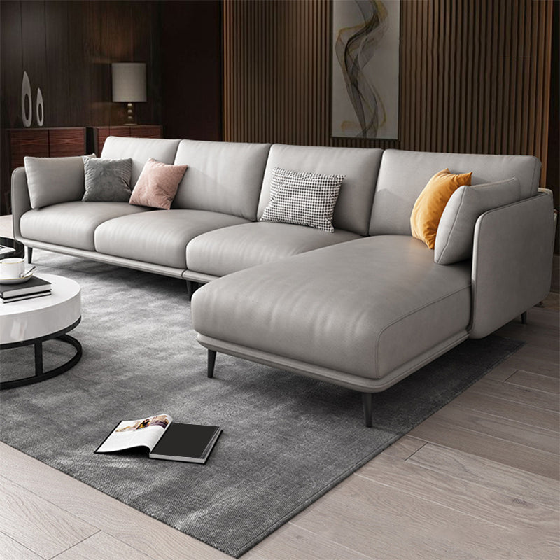 Nordic Square Arm Faux Leather Living Room Pillows Stationary Sofa Chaise