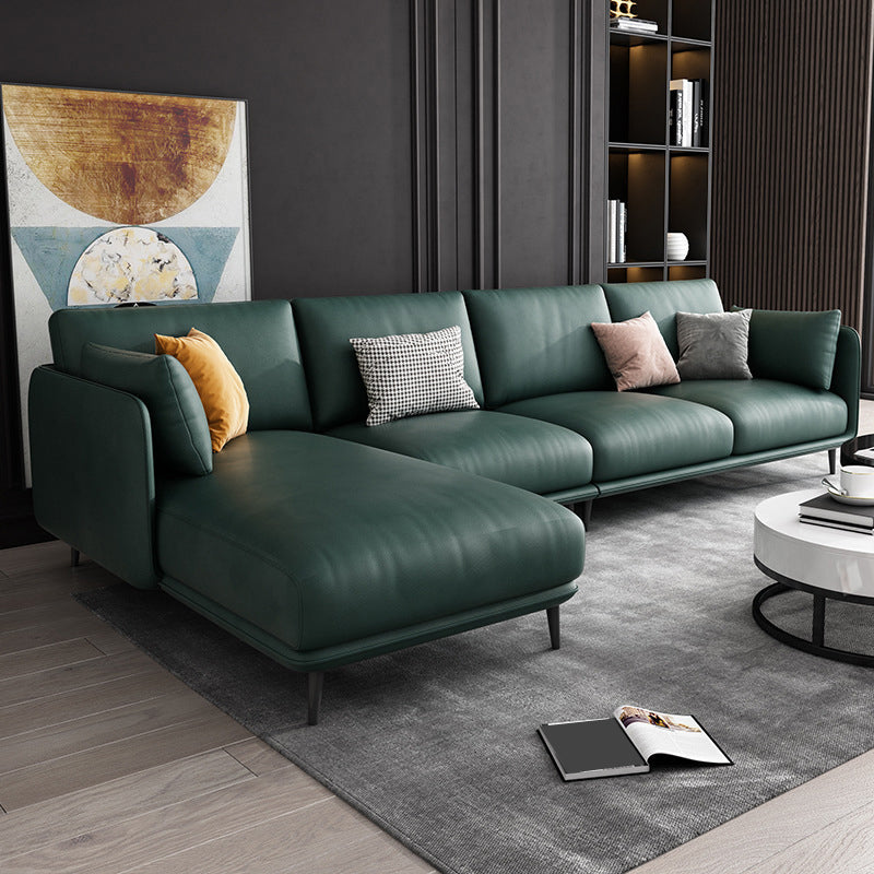 Nordic Square Arm Faux Leather Living Room Pillows Stationary Sofa Chaise