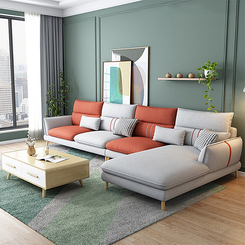 Contemporary Flared Arm Stationary Living Room Cushions Sofa Chaise Beige Orange Right Clearhalo 'furn' 'furn_sectionals' 'Furniture' 'Living Room Furniture' 'Sectionals' 5996218