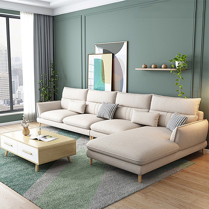 Contemporary Flared Arm Stationary Living Room Cushions Sofa Chaise Off-White Right Clearhalo 'furn' 'furn_sectionals' 'Furniture' 'Living Room Furniture' 'Sectionals' 5996219