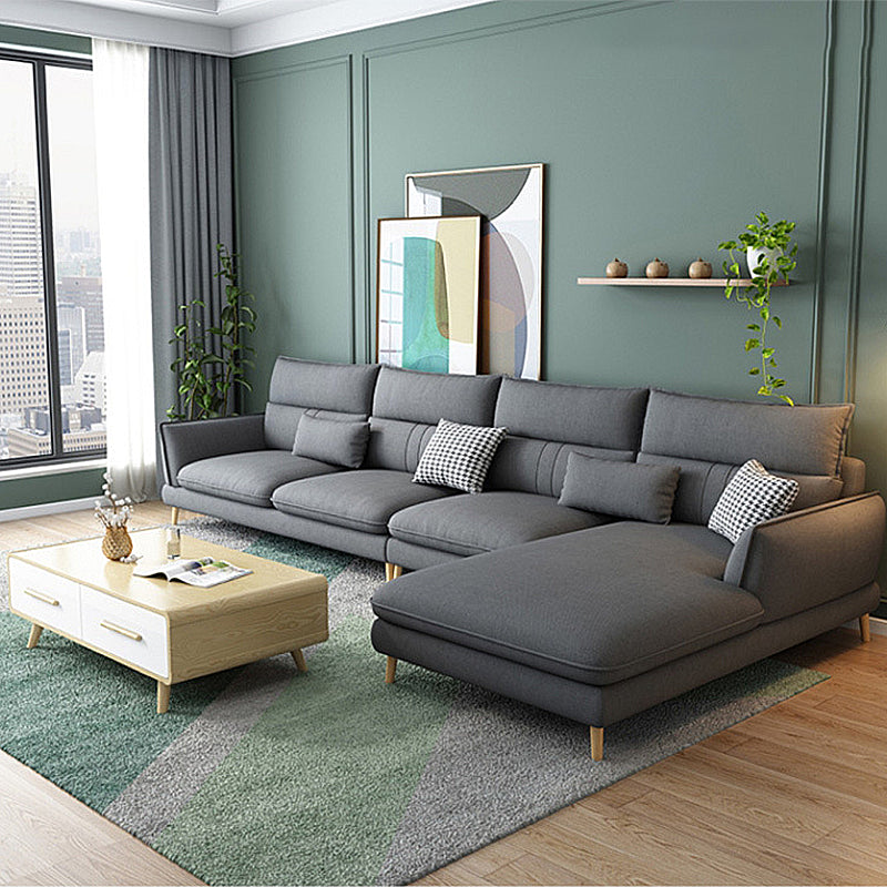 Contemporary Flared Arm Stationary Living Room Cushions Sofa Chaise Dark Gray Right Clearhalo 'furn' 'furn_sectionals' 'Furniture' 'Living Room Furniture' 'Sectionals' 5996227