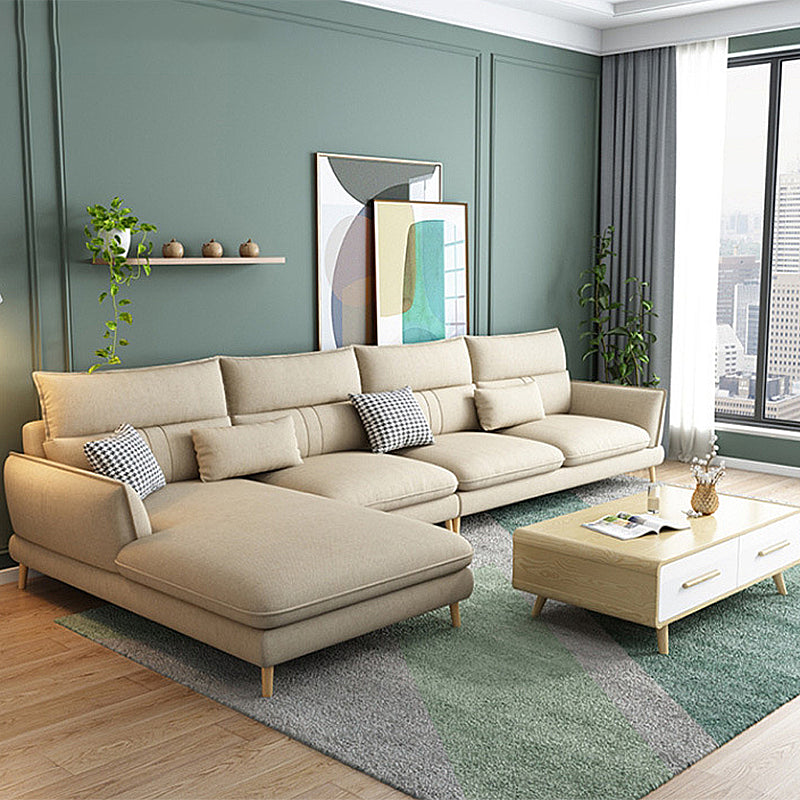 Contemporary Flared Arm Stationary Living Room Cushions Sofa Chaise Beige Left Clearhalo 'furn' 'furn_sectionals' 'Furniture' 'Living Room Furniture' 'Sectionals' 5996236