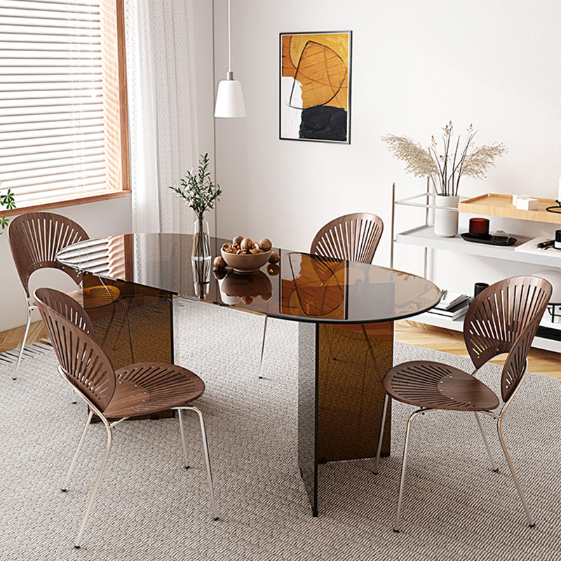 Glass Dining table Modern Oval Dining Table with Double Pedestal