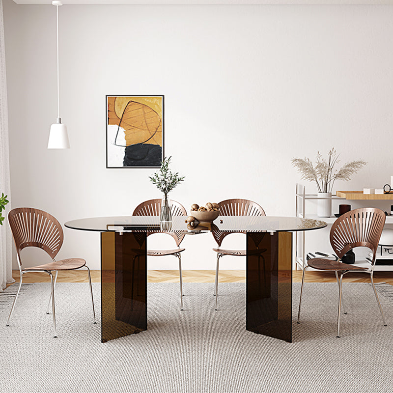 Glass Dining table Modern Oval Dining Table with Double Pedestal