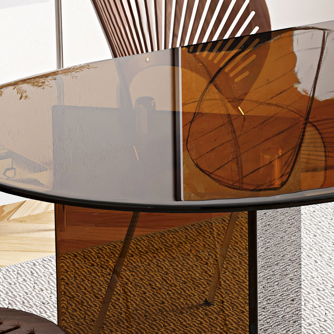 Glass Dining table Modern Oval Dining Table with Double Pedestal