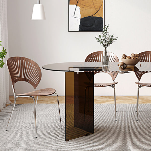 Glass Dining table Modern Oval Dining Table with Double Pedestal