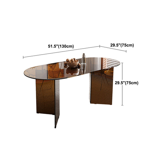 Glass Dining table Modern Oval Dining Table with Double Pedestal Clearhalo 'Dining Tables & Seating' 'Dining Tables' 'dining_table' 'furn' 'furn_dining_table' 'Furniture' 'Kitchen & Dining Furniture' 5996572