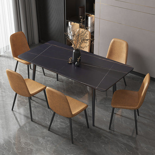 Stone Top Dining Table Industrial 4 Legs Dining Table for Dining Room Black Without Chairs