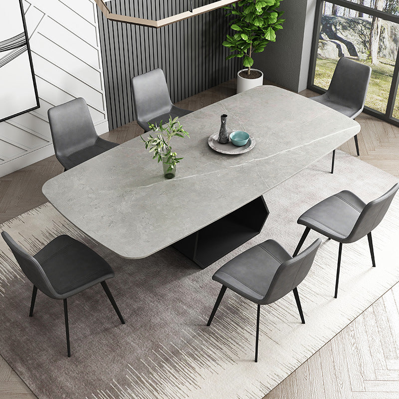 Rectangular Sintered Stone Dining Table Modern Dining Table with Metal Base Light Gray Without Chairs Clearhalo 'Dining Tables & Seating' 'Dining Tables' 'dining_table' 'furn' 'furn_dining_table' 'Furniture' 'Kitchen & Dining Furniture' 5996611