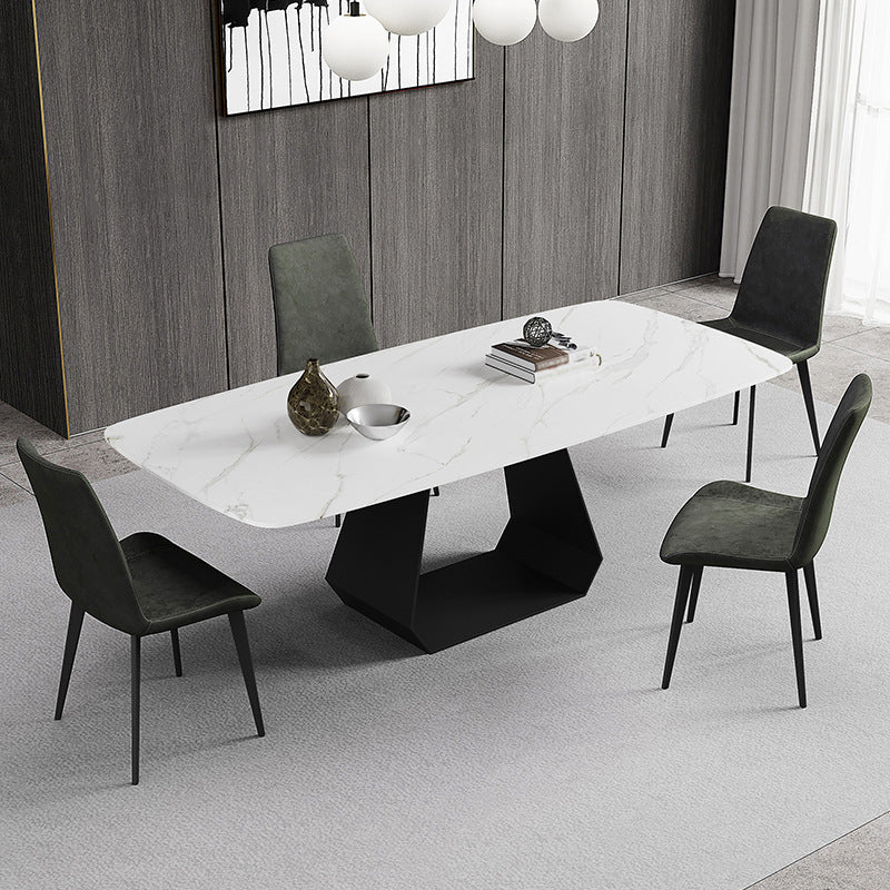 Rectangular Sintered Stone Dining Table Modern Dining Table with Metal Base White Without Chairs Clearhalo 'Dining Tables & Seating' 'Dining Tables' 'dining_table' 'furn' 'furn_dining_table' 'Furniture' 'Kitchen & Dining Furniture' 5996613