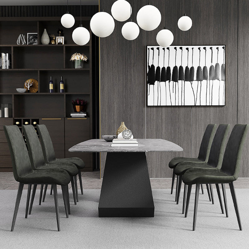 Rectangular Sintered Stone Dining Table Modern Dining Table with Metal Base Gray 63"L x 31.5"W x 29.5"H Without Chairs Clearhalo 'Dining Tables & Seating' 'Dining Tables' 'dining_table' 'furn' 'furn_dining_table' 'Furniture' 'Kitchen & Dining Furniture' 5996614