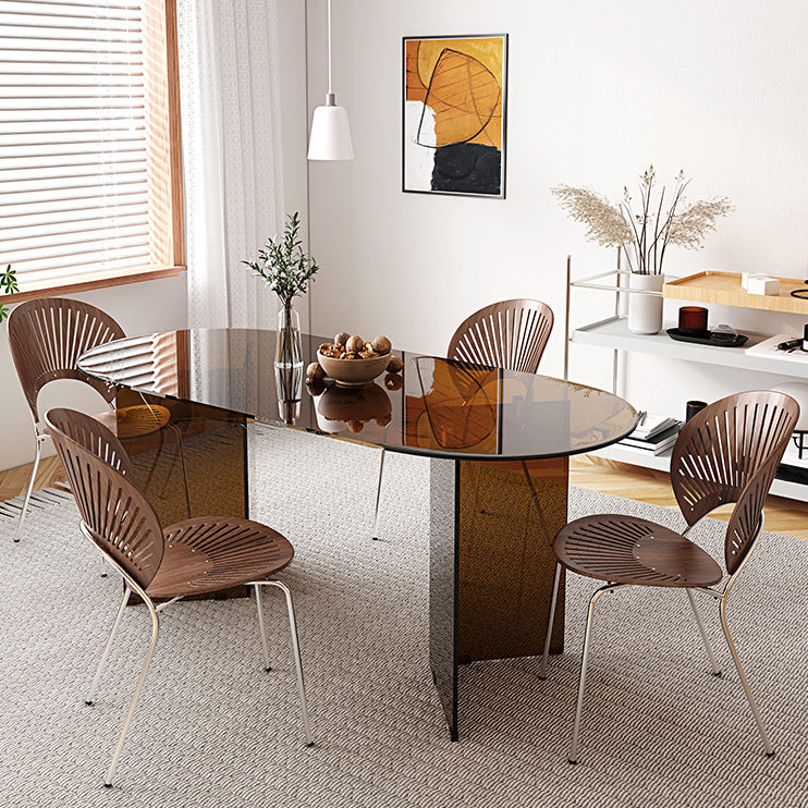 Glass Top Dining Table Oval Dining Table with Double Pedestal