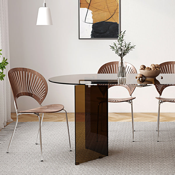 Glass Top Dining Table Oval Dining Table with Double Pedestal