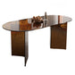 Glass Top Dining Table Oval Dining Table with Double Pedestal