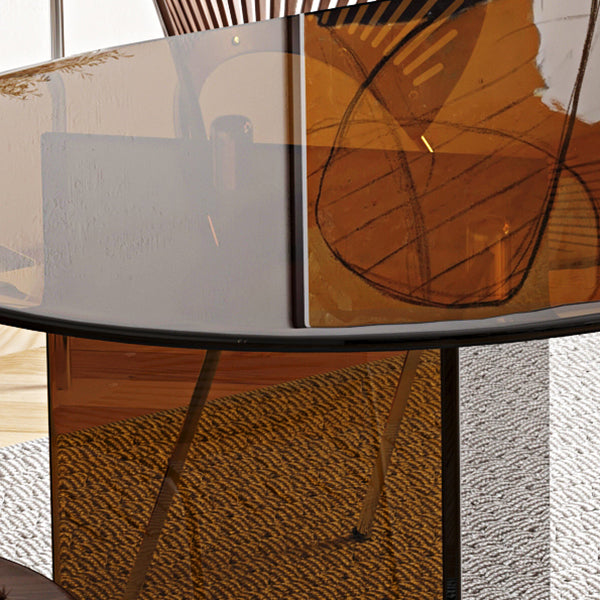 Glass Top Dining Table Oval Dining Table with Double Pedestal