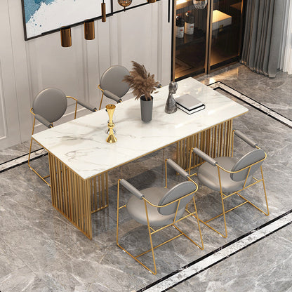 Steen bovenste eettafel eigentijdse rechthoektafel met dubbele voetstukbasis