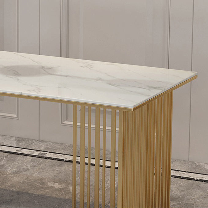 Steen bovenste eettafel eigentijdse rechthoektafel met dubbele voetstukbasis