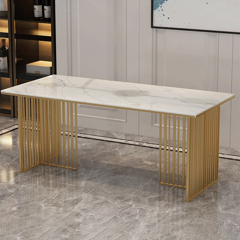 Steen bovenste eettafel eigentijdse rechthoektafel met dubbele voetstukbasis