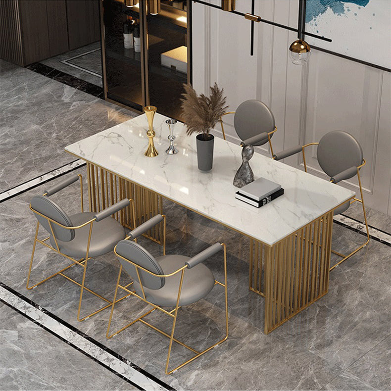 Steen bovenste eettafel eigentijdse rechthoektafel met dubbele voetstukbasis