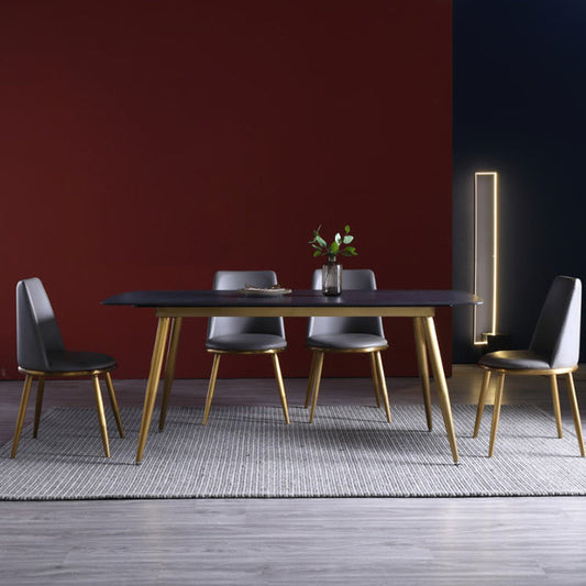 Rectangle Dining Table Industrial Stone Dining Table with 4 Legs Gold Without Chairs