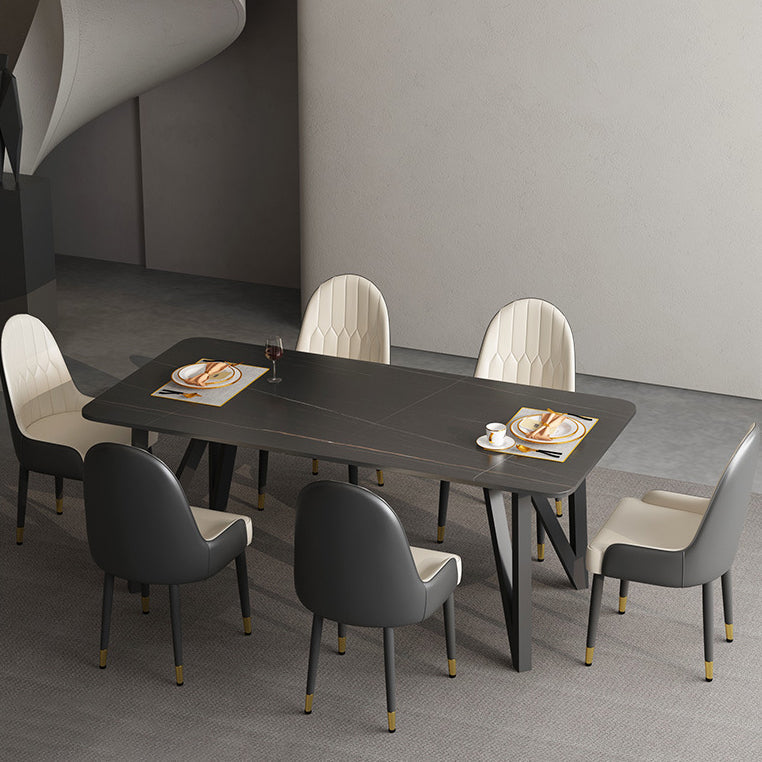 Mesa de comedor rectangular 4 Mesa de comedor de piernas en marco negro para cocina