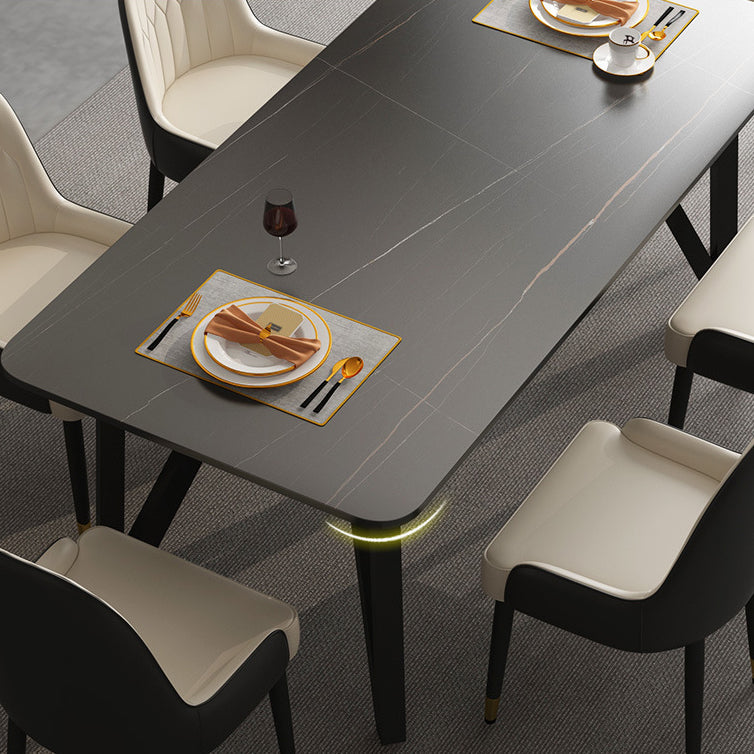 Mesa de comedor rectangular 4 Mesa de comedor de piernas en marco negro para cocina