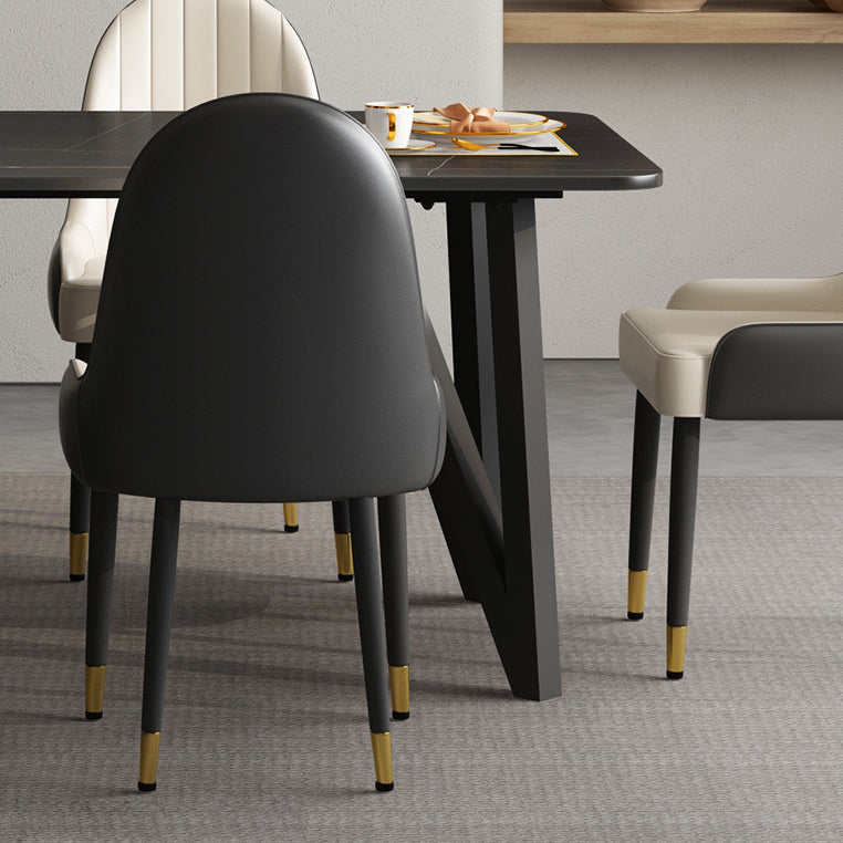 Mesa de comedor rectangular 4 Mesa de comedor de piernas en marco negro para cocina