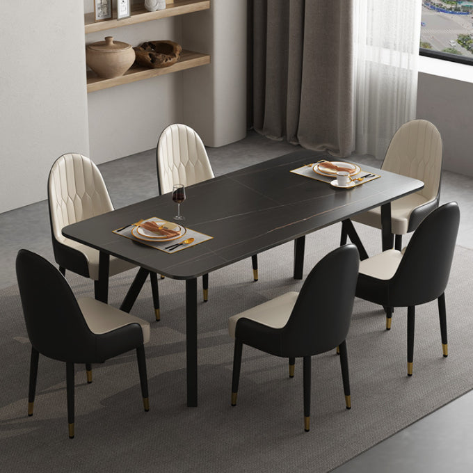 Mesa de comedor rectangular 4 Mesa de comedor de piernas en marco negro para cocina