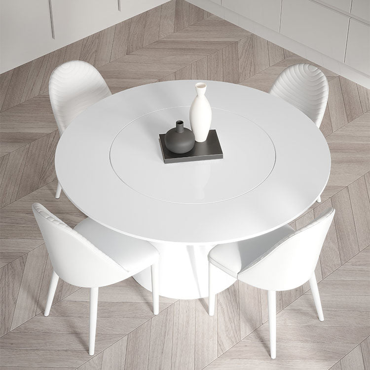 Round Stone Dining Table Modern Pedestal Dining Table in White and Black