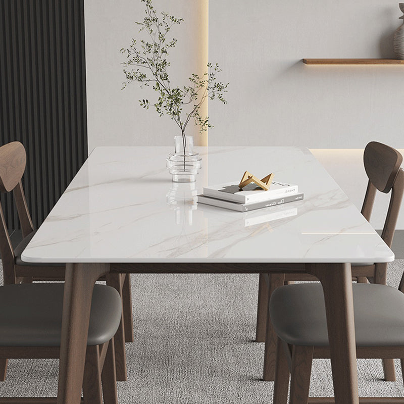 Rectangle Dining Table Mid-Century Modern Dining Table with Solid Wood Base