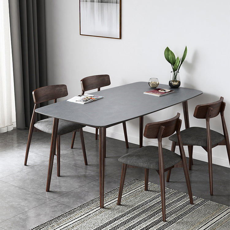 Mid-Century Modern Dining Table Rectangle Stone Top Dining Table with 4 Legs Gray 55.1"L x 31.5"W x 29.5"H Without Chairs Clearhalo 'Dining Tables & Seating' 'Dining Tables' 'dining_table' 'furn' 'furn_dining_table' 'Furniture' 'Kitchen & Dining Furniture' 5996907