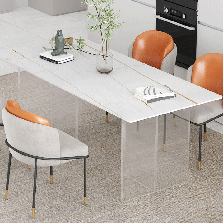 Steen bovenste eettafel industriële rechthoekige tafel met dubbele voetstukbasis