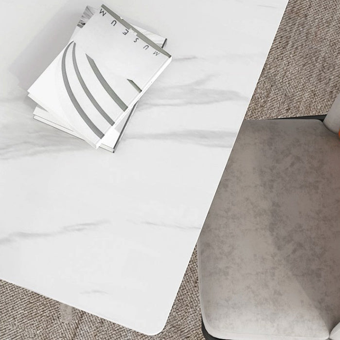 Steen bovenste eettafel industriële rechthoekige tafel met dubbele voetstukbasis