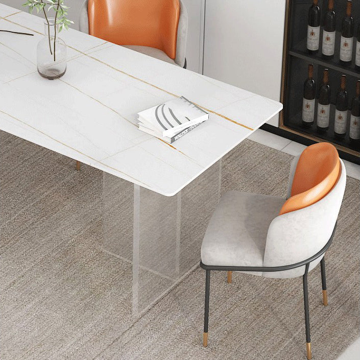 Steen bovenste eettafel industriële rechthoekige tafel met dubbele voetstukbasis