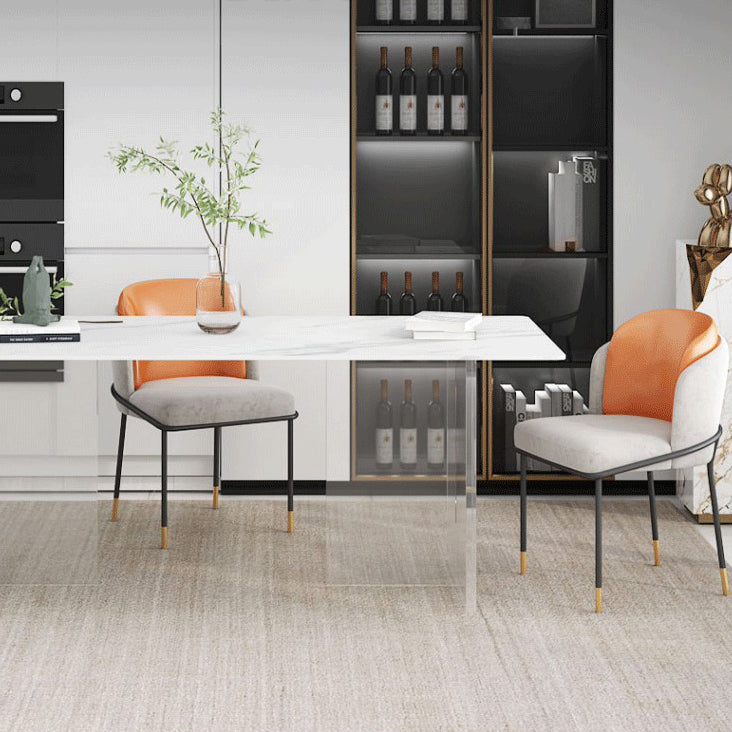 Steen bovenste eettafel industriële rechthoekige tafel met dubbele voetstukbasis