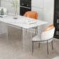 Stone Top Dining Table Industrial Rectangle Table with Double Pedestal Base