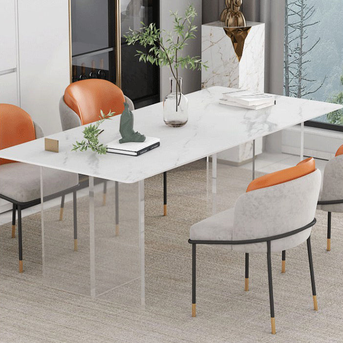 Steen bovenste eettafel industriële rechthoekige tafel met dubbele voetstukbasis