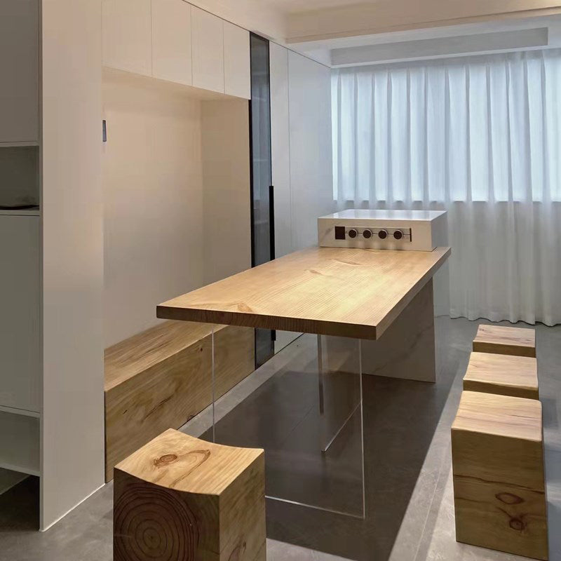 Rechthoek houten eettafel traditionele luxe tafel met dubbele voetstukbasis